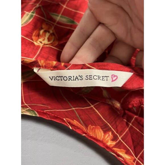 Vintage 90s Victoria's Secret L Red Floral Print 100% Silk Chemise Slip Dress - Picture 4 of 6